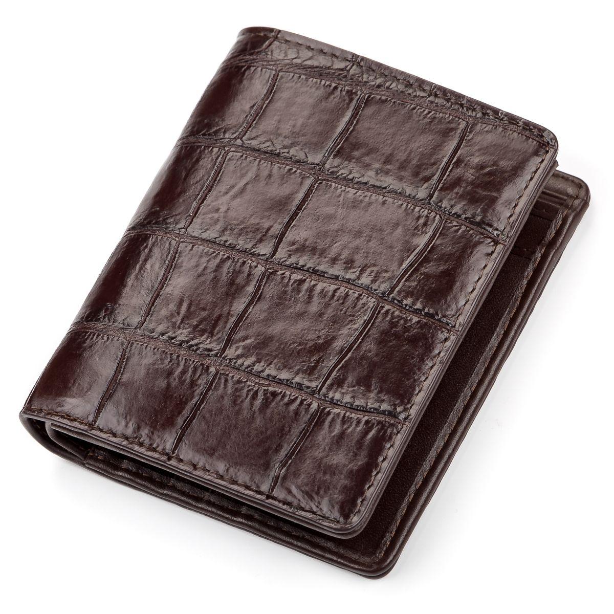 Портмоне CROCODILE LEATHER 18051 з натуральної шкіри крокодила Коричневе, Коричневий