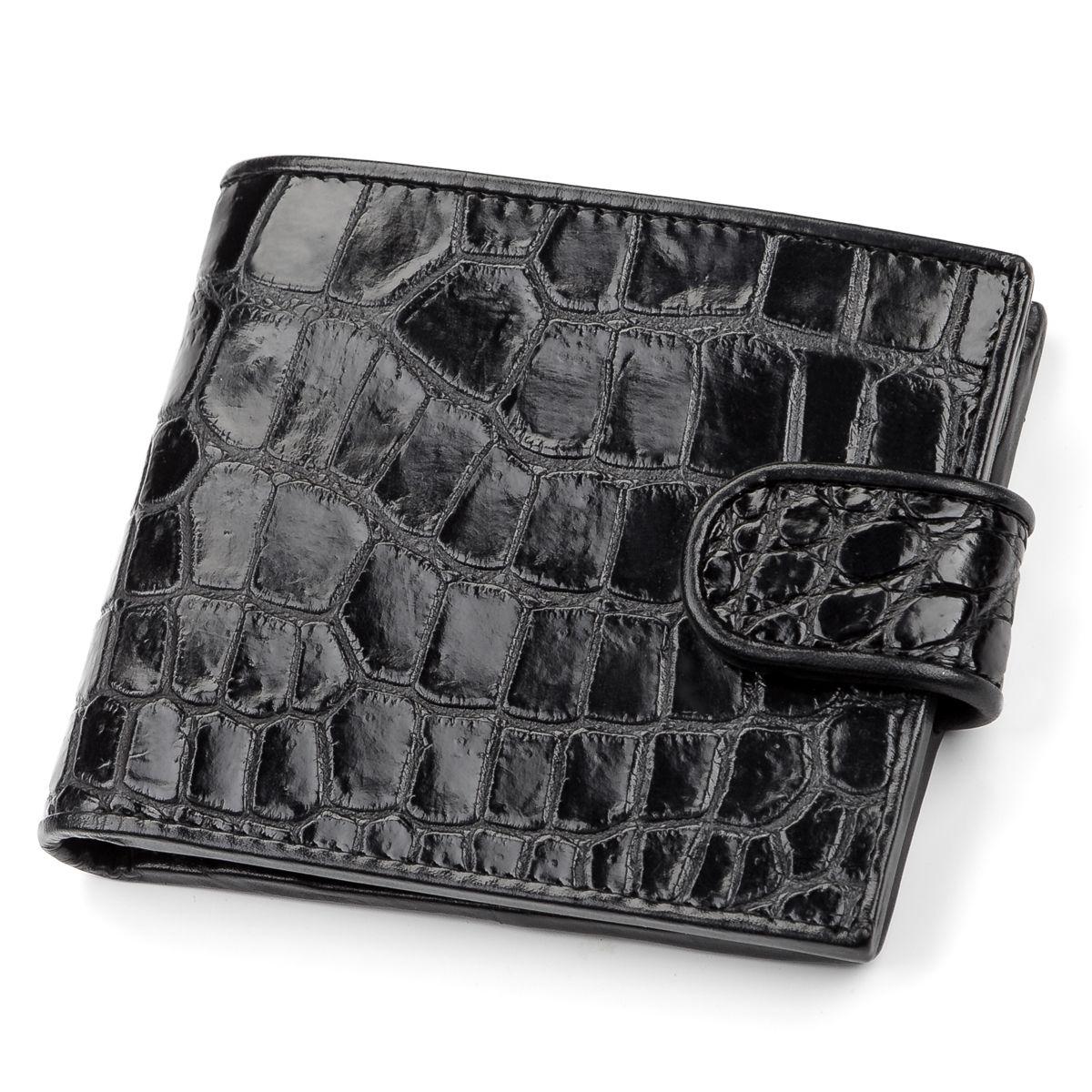 Портмоне CROCODILE LEATHER 18056 из натуральной кожи крокодила Черное, Черный