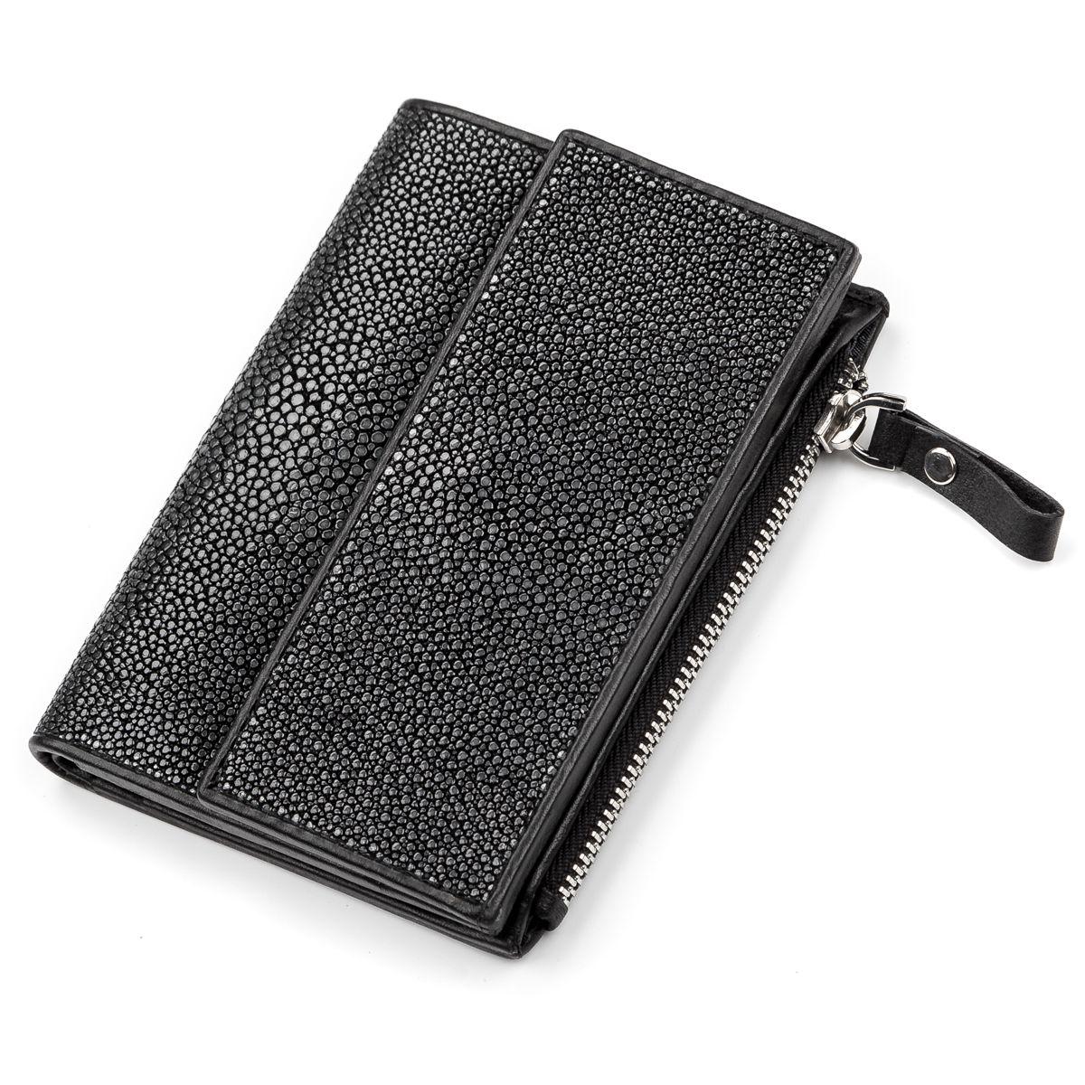 Портмоне STINGRAY LEATHER 18072 из натуральной кожи морского ската Черное, Черный