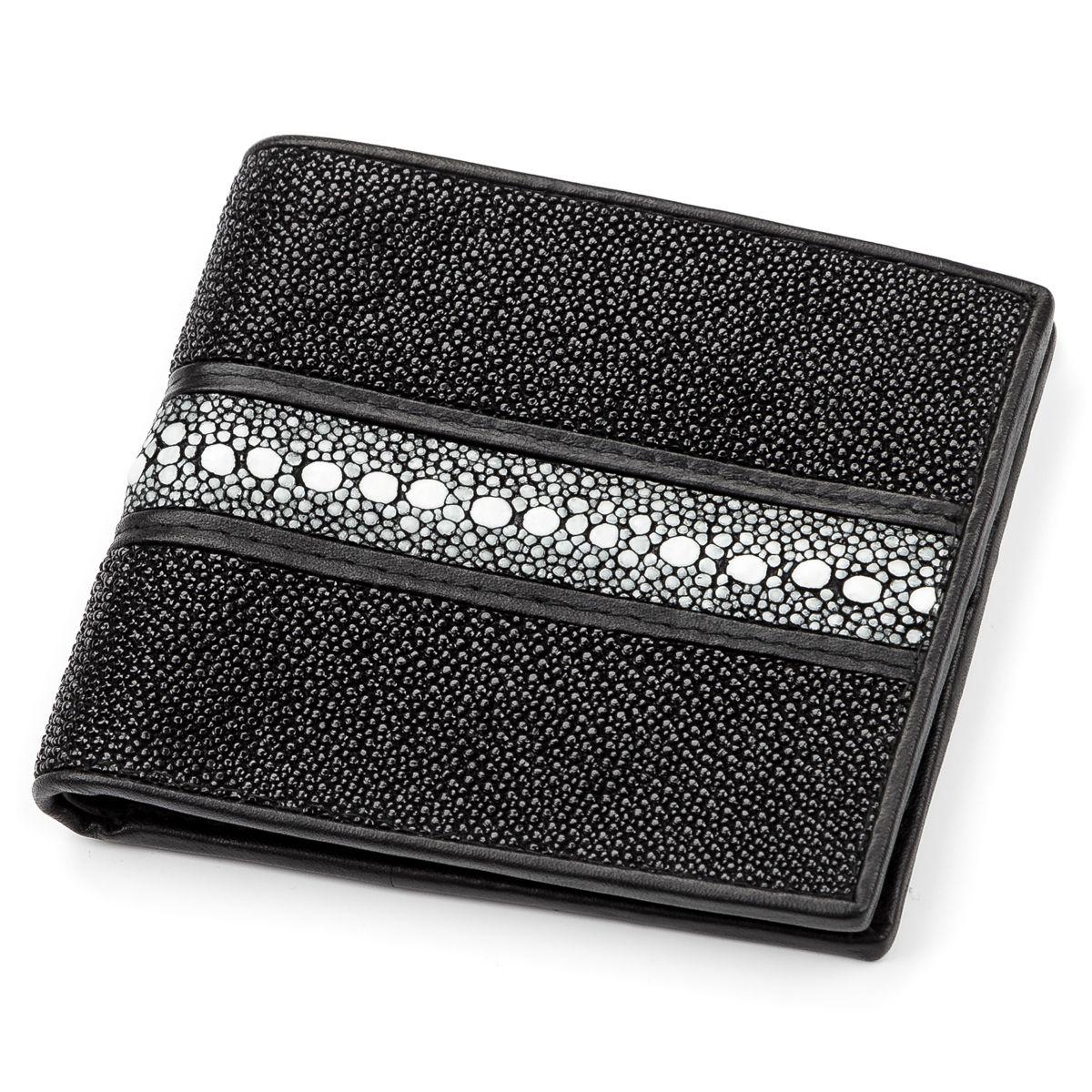 Портмоне чоловіче STINGRAY LEATHER 18074 з натуральної шкіри морського скату Чорне, Чорний