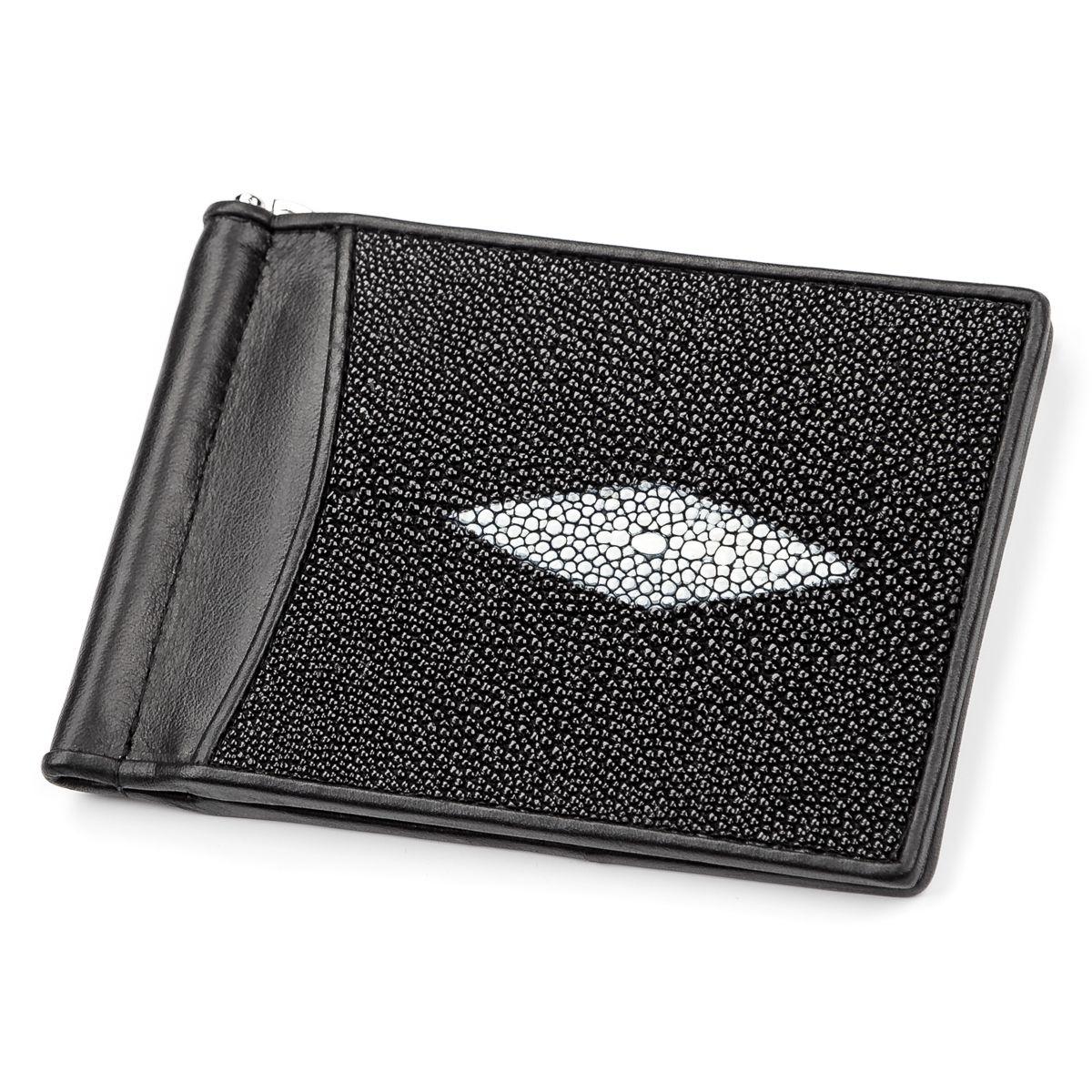 Затиск для грошей STINGRAY LEATHER 18120 з натуральної шкіри морського скату Чорний, Чорний