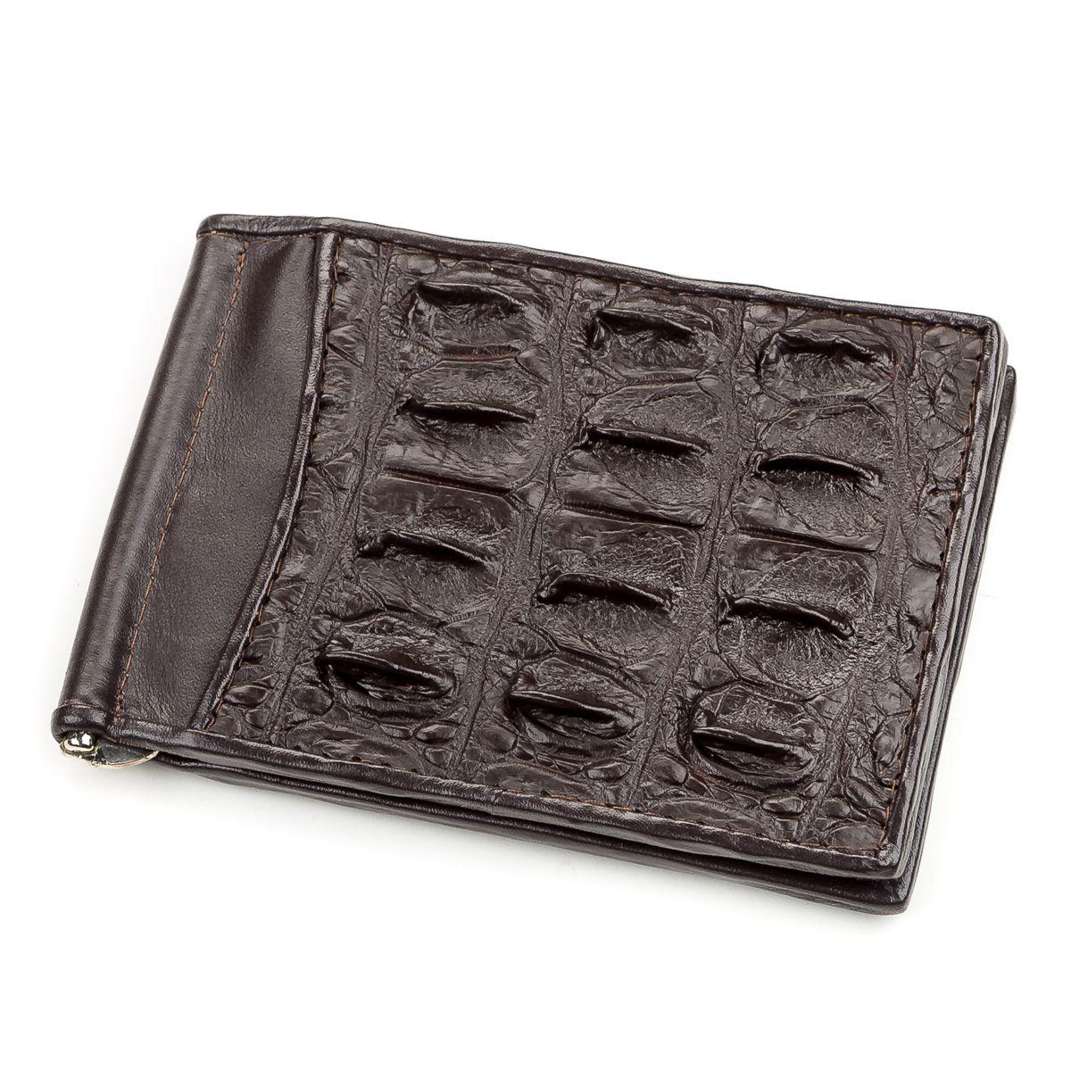 Затискач CROCODILE LEATHER 18170 з натуральної шкіри крокодила Коричневий, Коричневий