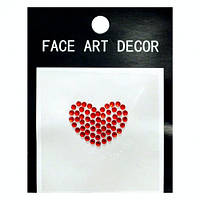 Наклейка на обличчя або тіло "Червоне Серце" стрази face art-decor