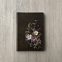 Обкладинка-портмоне для документів жіноча шкіряна travel wallet "Квіти" Чорний
