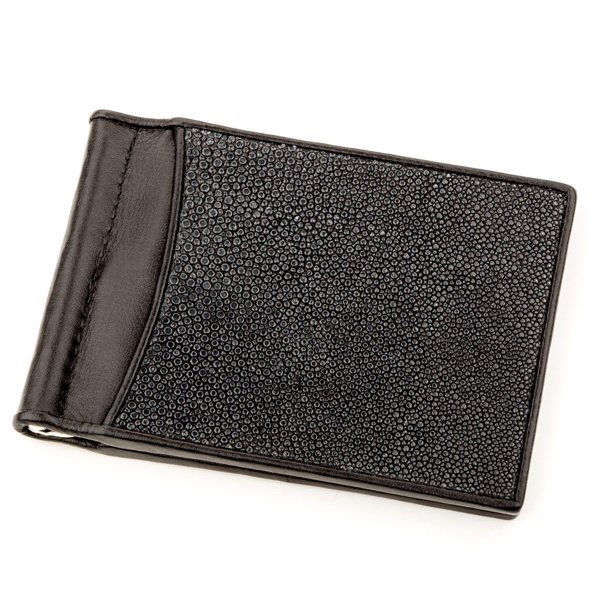 Затиск для грошей STINGRAY LEATHER 18293 з натуральної шкіри морського скату Чорний, Чорний