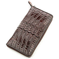 Портмоне мужское CROCODILE LEATHER 18587 из натуральной кожи крокодила Коричневое, Коричневый