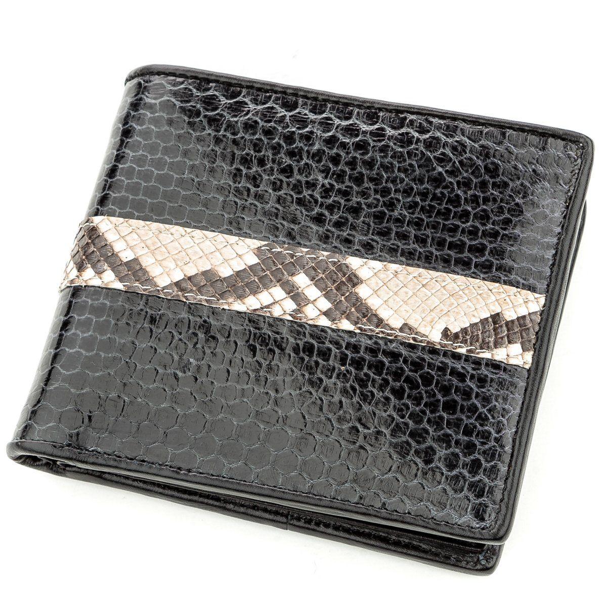 Гаманець SEA SNAKE LEATHER 18553 з натуральної шкіри морської змії зі вставками з шкіри кобри Чорний, Чорний