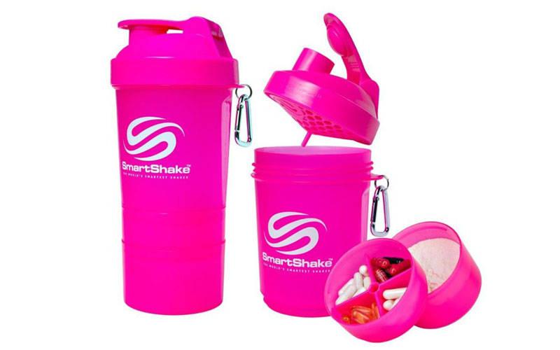 Шейкер 2-камерний для спортивного харчування SMART SHAKER SLIM 5053 600 мл Рожевий, фото 1