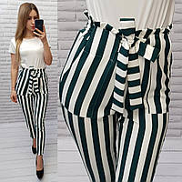 Штани з поясом арт. 168 темно - зелена з білим смужка