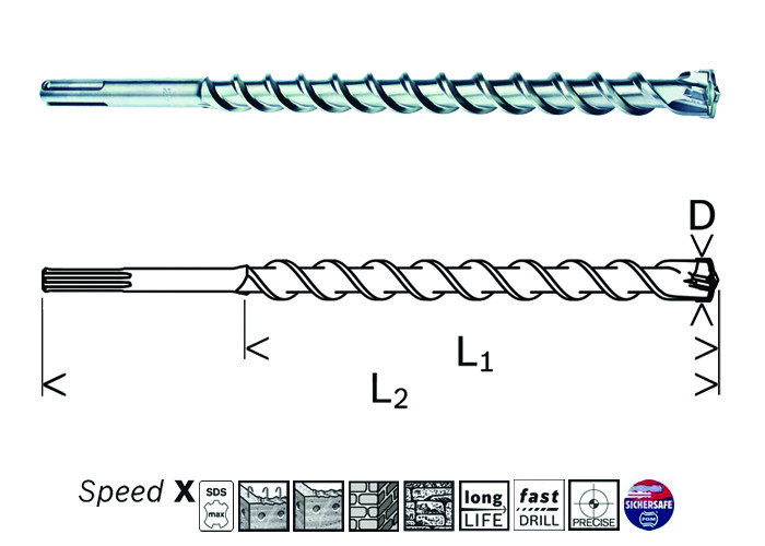 Свердло по бетону Bosch SDS-max 30х400х520 Speed X, фото 1
