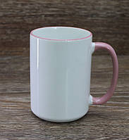 Чашка сублимационная BIG 425мл,цветной ободок и ручка.(Розовая).