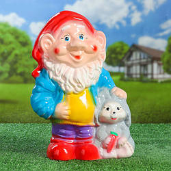Садовий гном із зайцем 38 см кераміка
