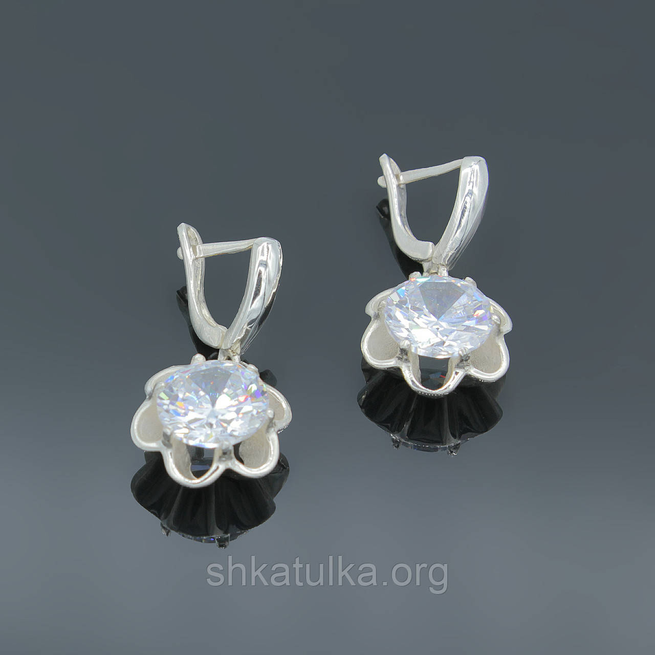 Сережки Кристал срібні з великими кубічними цирконами посередені