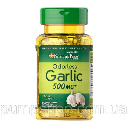 Часник без запаху Puritan's Pride Odorless Garlic 500 mg 100 капс., фото 2
