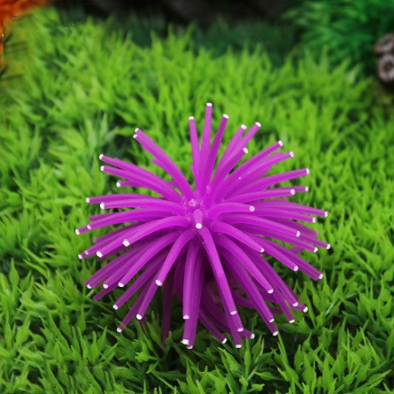 Декор для акваріума фіолетовий "Морський їжак" - діаметр 7см, силікон, безпечний для риб і креветок)