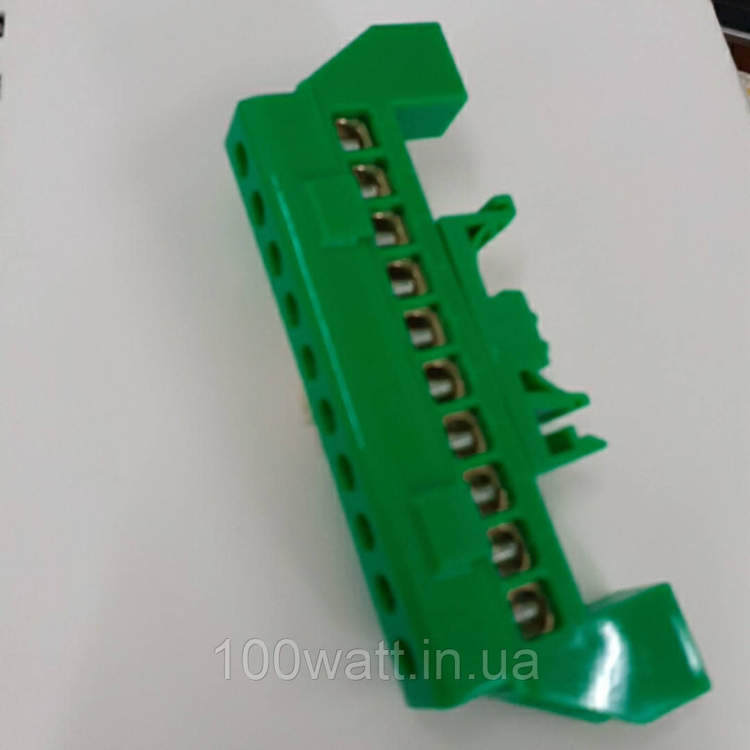 Клема універсальна з поворотною дін-рейкою 10 отворів Зелена ST969, фото 1
