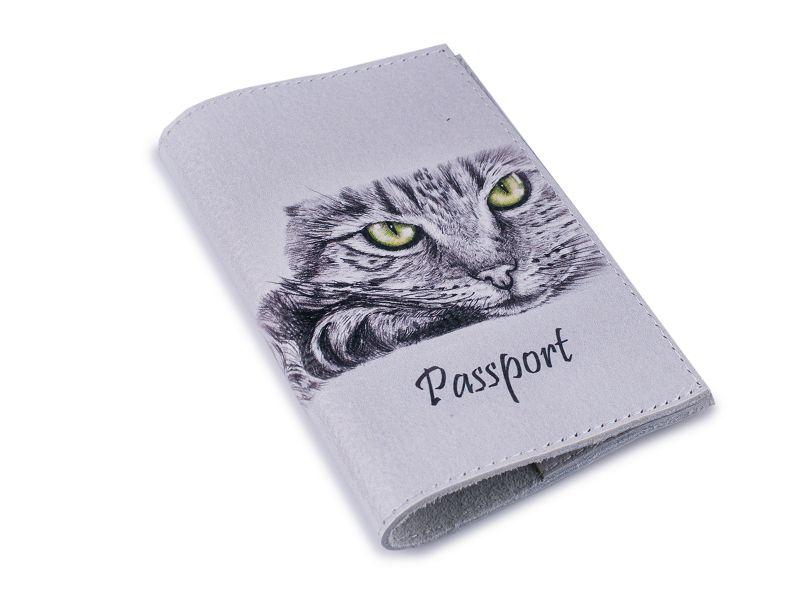 Шкіряна обкладинка для паспорта - Кішечка-