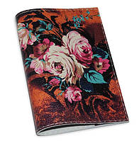 Шкіряна жіноча обкладинка для паспорта з квітами — осінній букет —