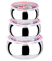 Набір з 3 сталевих судочків UNIQUE UN-1516