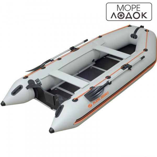 Моторні киливі човни пвх, кільовий надувний човен Kolibri КМ-360D п'ятимісний, світло-сіра, настил з фанери