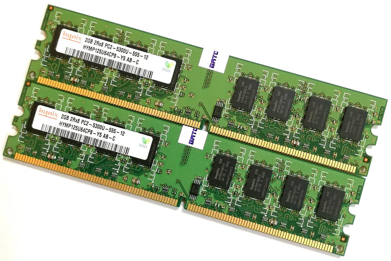 Пара оперативної пам'яті Hynix DDR2 4Gb (2Gb+2Gb) 667MHz PC2 5300U CL5 (HYMP125U64CP8-Y5 AB-C) Б/В