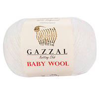 Пряжа из кашемира Gazzal Baby wool 801 белый (Газзал Беби вул)