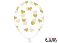Воздушный шар прозрачный Сердечки золото 30 см Party Deco поштучно