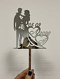 Топер фігурка на весільний торт дзеркальний двосторонній Manific Decor "Пара з датою та ініціалами", фото 7