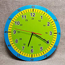 Навчальний настінний годинник. Блакитна окантовка