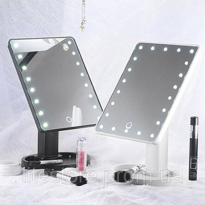 Дзеркало з діодами, Дзеркало з LED-підсвіткою прямокутне, Настільне дзеркало для макіяжу