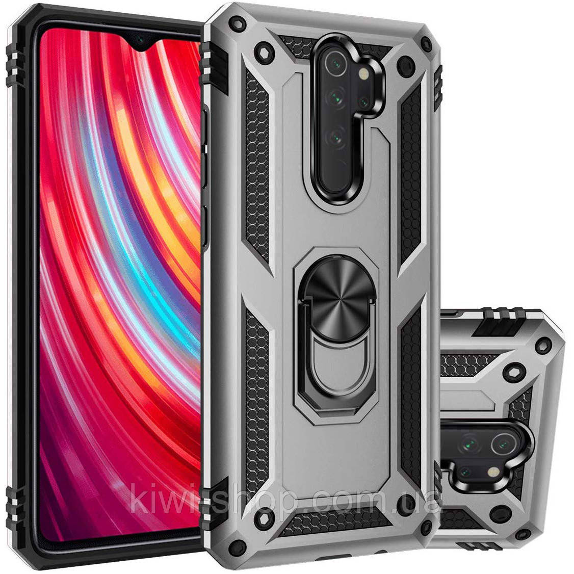 Ударостійкий чохол Serge Ring під маг. держ. для Xiaomi Redmi Note 8 Pro — срібний