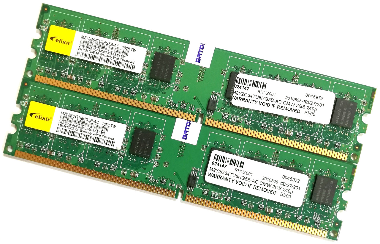 Пара оперативной памяти Elixir DDR2 4Gb (2Gb+2Gb) 800MHz PC2 6400U CL5 2R8 (M2Y2G64TU8HG5B-AC) Б/У