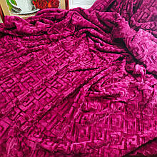 Велюрове покривало візерунок Версаче євро розмір 210*220 см бордовий