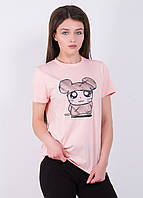 Женская футболка с принтом Мышка 9221 Розовый M-L