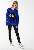 Яскравий дитячий светр для дівчинки з малюнком кота Young Reporter Польща 193-0770G-05-490-1 Синій.Топ!
