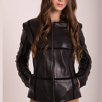Шкіряна куртка жіноча VK чорна з замшею (Арт. AMI201)