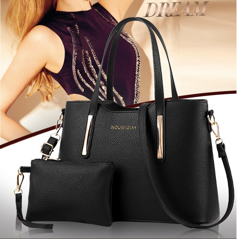 Сучасна жіноча чорна сумка + гаманець через плече з екошкіри, модна трендова жіноча сумочка для дівчини
