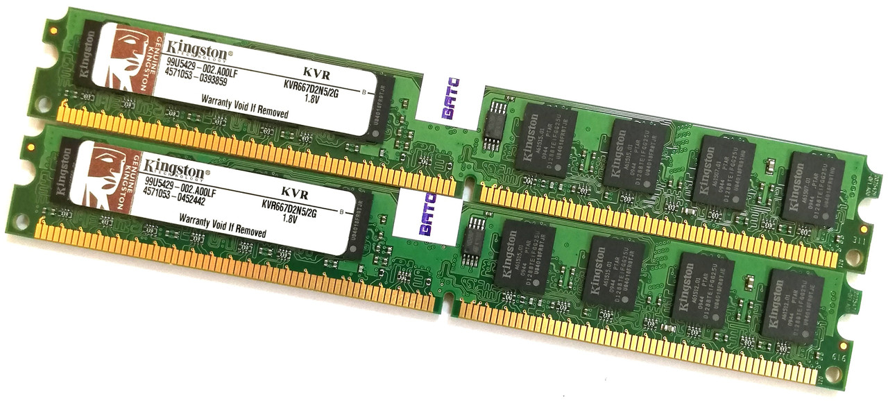 Пара оперативной памяти Kingston DDR2 4Gb (2Gb+2Gb) 667MHz PC2 5300U LP CL5 (KVR667D2N5/2G) Б/У