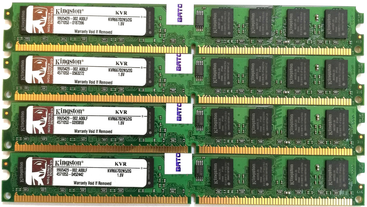 Комплект оперативной памяти Kingston DDR2 8Gb (4*2Gb) 667MHz PC2 5300U LP CL5 (KVR667D2N5/2G) Б/У