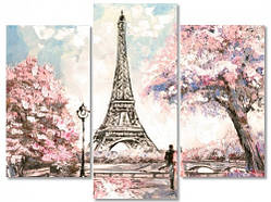 Картина модульна на полотні Романтика Парижа. Преміум якість фарб та полотна! 70, 3, 90