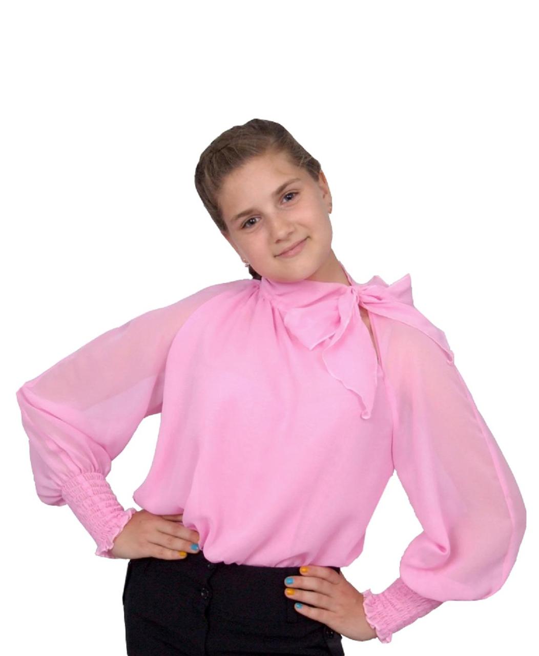 Блузка дитяча для дівчаток М-740 зріст 134 140 146 152 і 158 рожева із шифону тм "Попелюшка"