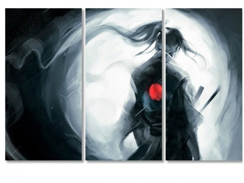 Модульна інтер'єрна картина для декору інтер'єру із трьох частин у японському стилі Самурай, фото 1