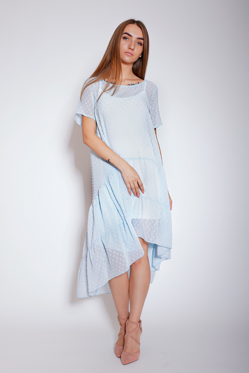 Літнє плаття вільного силуету із шифону з підкладкою Ківі блакитного кольору