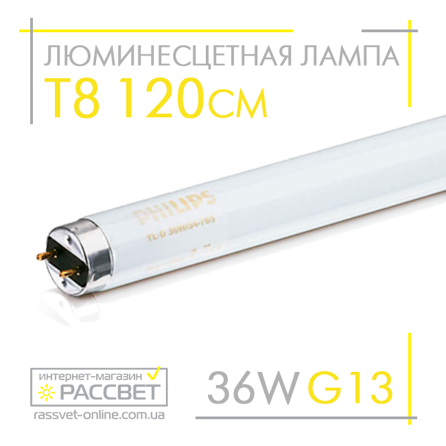 Люминесцентная лампа 120см PHILIPS TL-D 36W/54-765 G13 T8 standard ...
