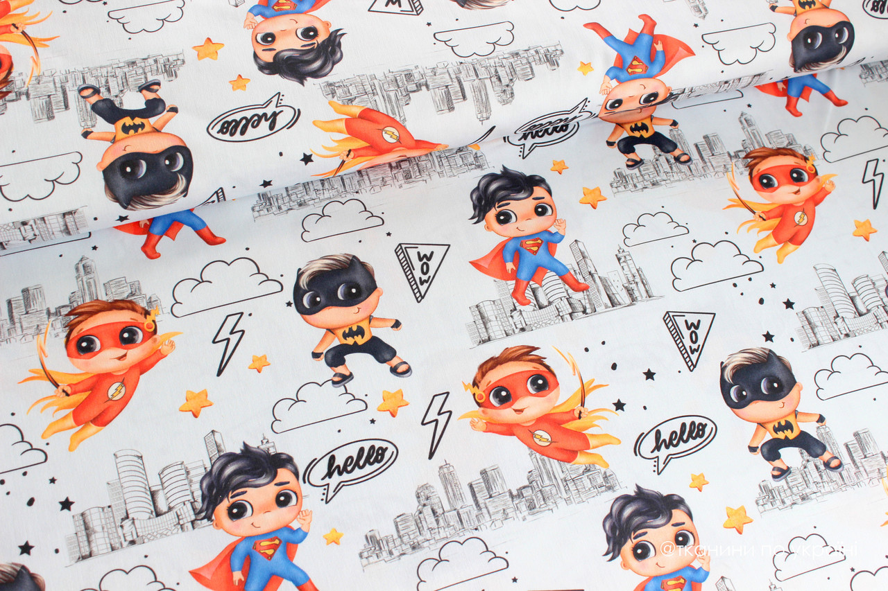 Ткань Преміум сатин Супергерої ЗАЛИШОК 1,8 м