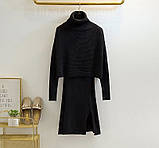 Комплект жіночий трикотажний сукня + топ з високим горлом без рукавів, сірий S\M, фото 6