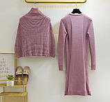 Комплект жіночий трикотажний сукня + топ з високим горлом без рукавів, сірий S\M, фото 4