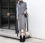 Комплект жіночий трикотажний сукня + топ з високим горлом без рукавів, сірий S\M, фото 9