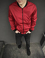 Бомбер мужской на молнии, стильная молодежная ветровка, весенняя куртка красная