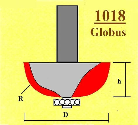 Фреза ГЛОБУС кромочна радіусна з підшипником. Серія 1018.    D22 h10 R5 d8, фото 2